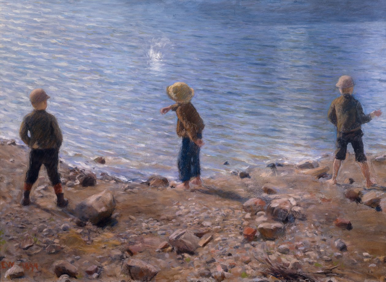 Três rapazes na praia de Erik Theodor Werenskiold