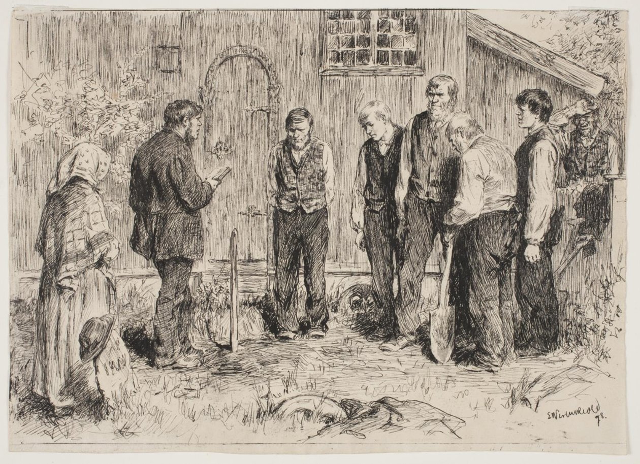 Um funeral pobre em uma aldeia de montanha norueguesa de Erik Theodor Werenskiold
