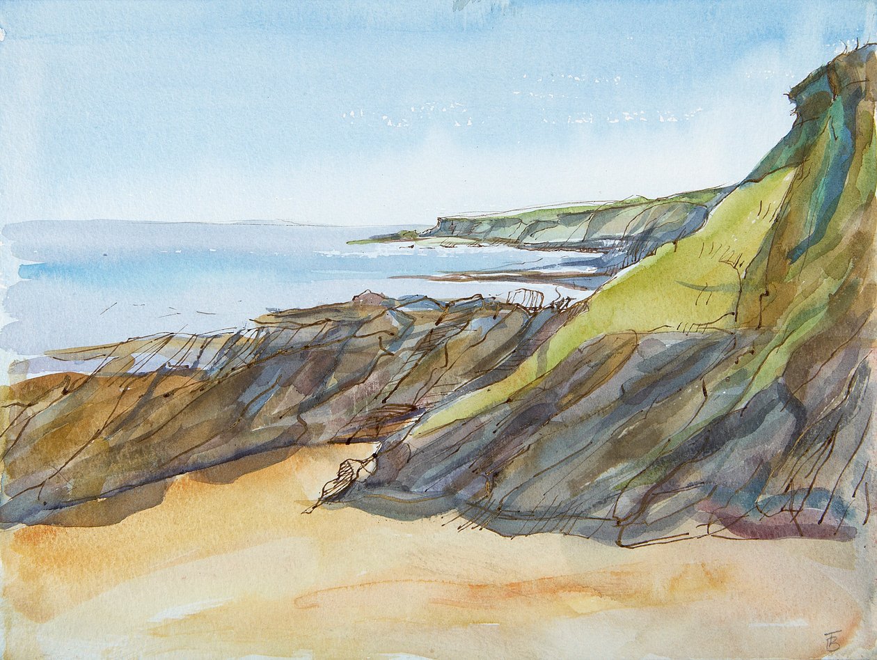 Rocky Beach na Roseland (caneta e tinta e wc no papel) de Erin Townsend