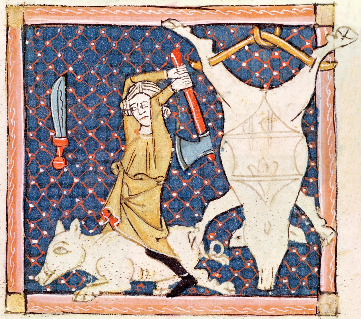 Fol.59v dezembro: Matança de porcos (velino) de Ermengaut Matfre