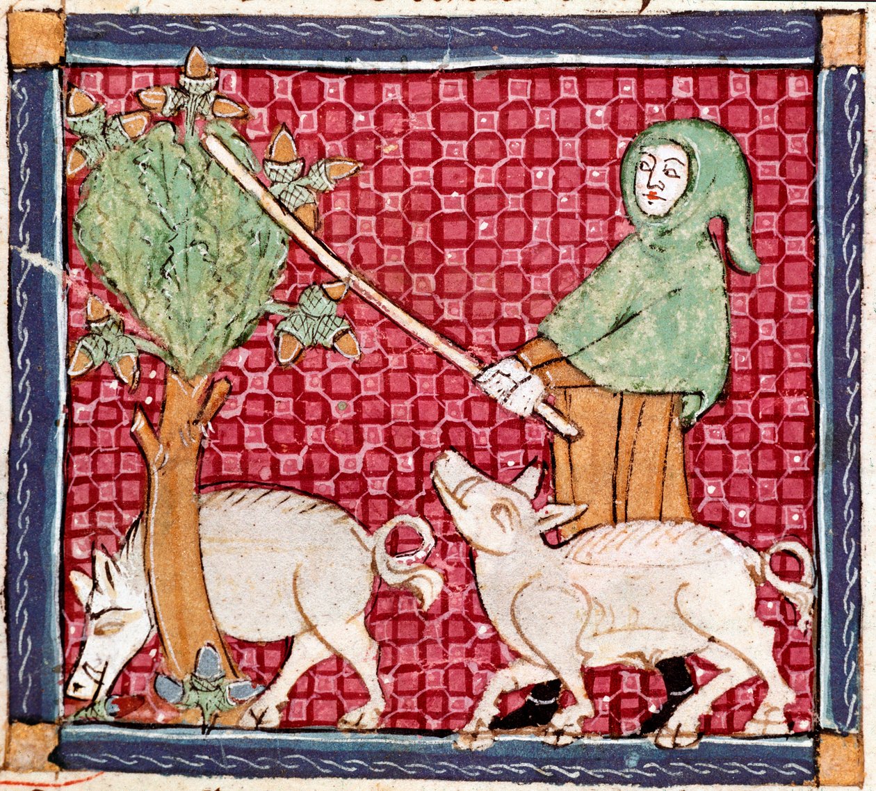Setembro: porcos a comer bolotas. Miniatura tirada de "Breviaire d