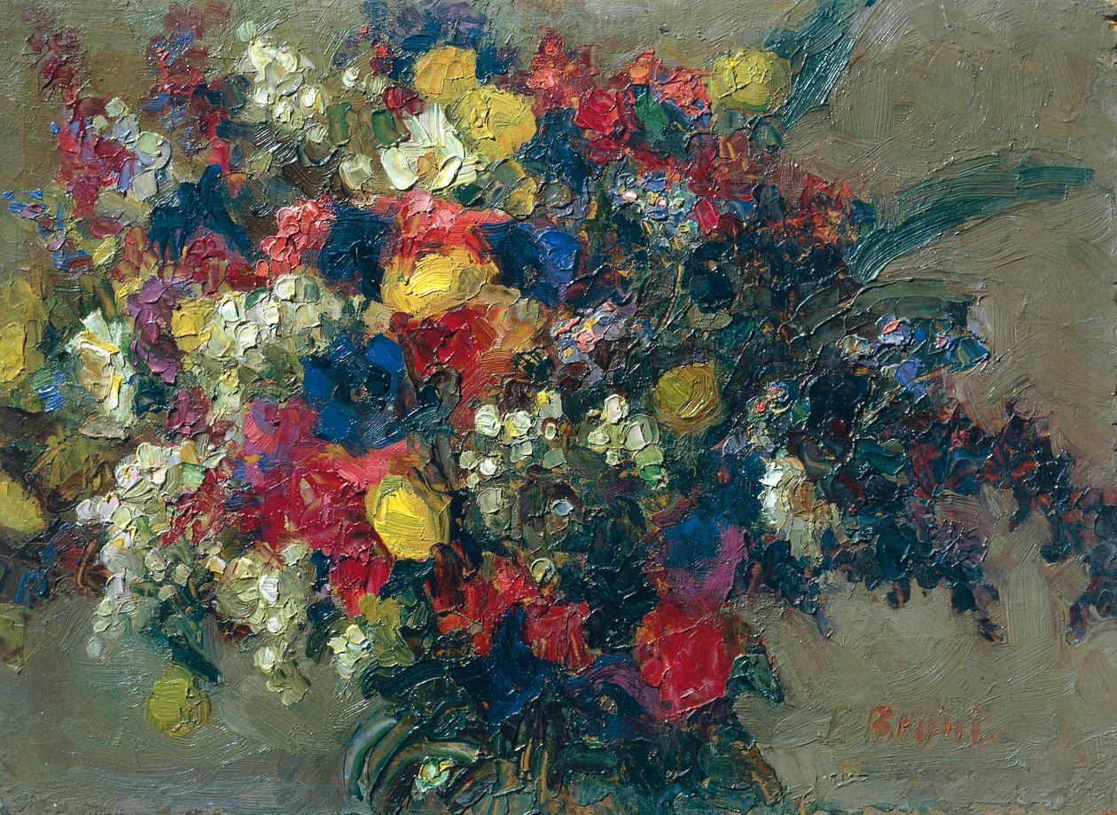 Flores alpinas, por Erminia Bruni Menin (1870-1940), óleo sobre tela. de Erminia Bruni Menin