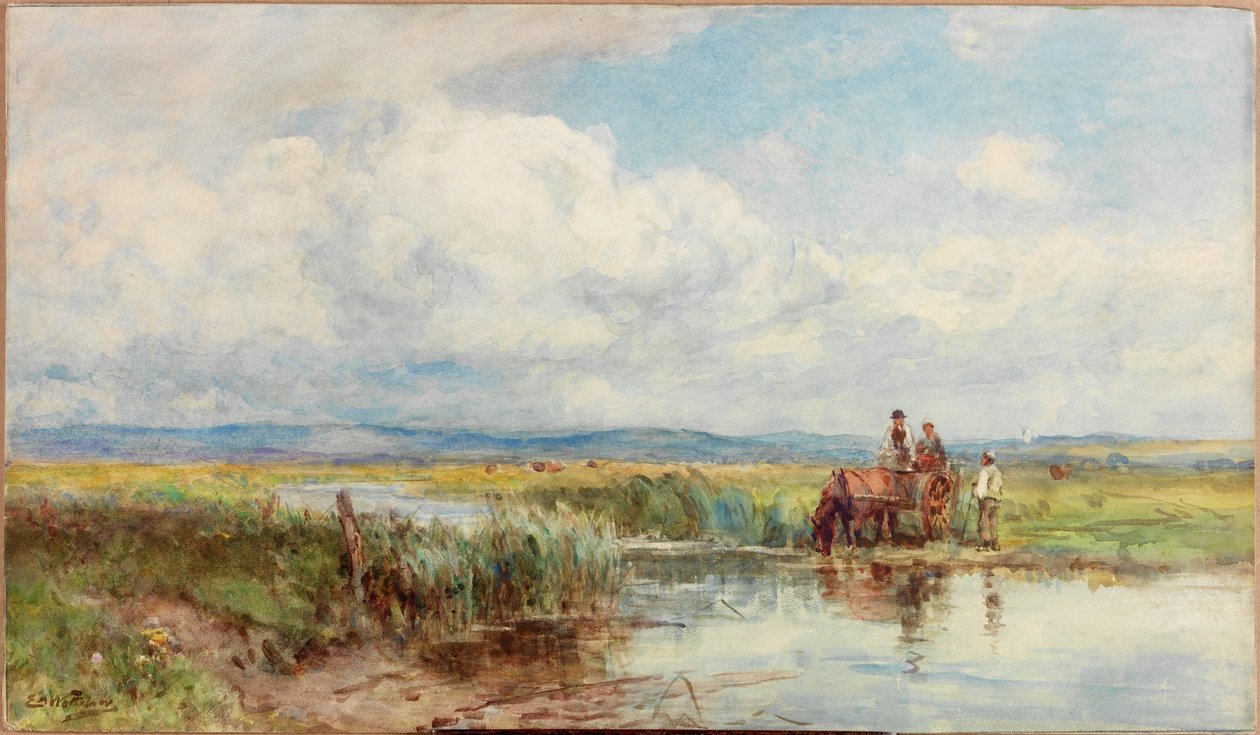 Moorland (lápis e aquarela sobre papel (colado a bordo)) de Ernest Albert Waterlow