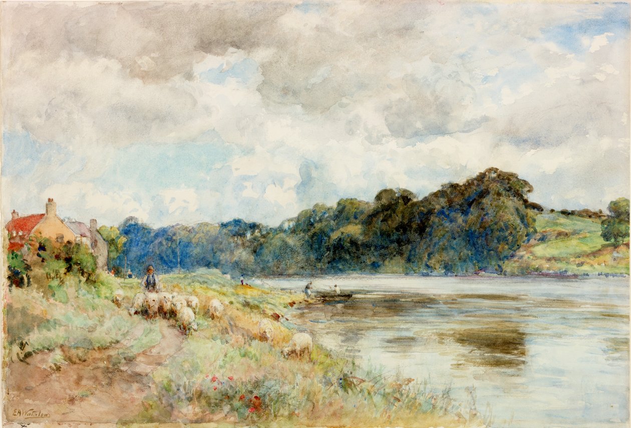 No Coquet (lápis e aguarela a bordo) de Ernest Albert Waterlow