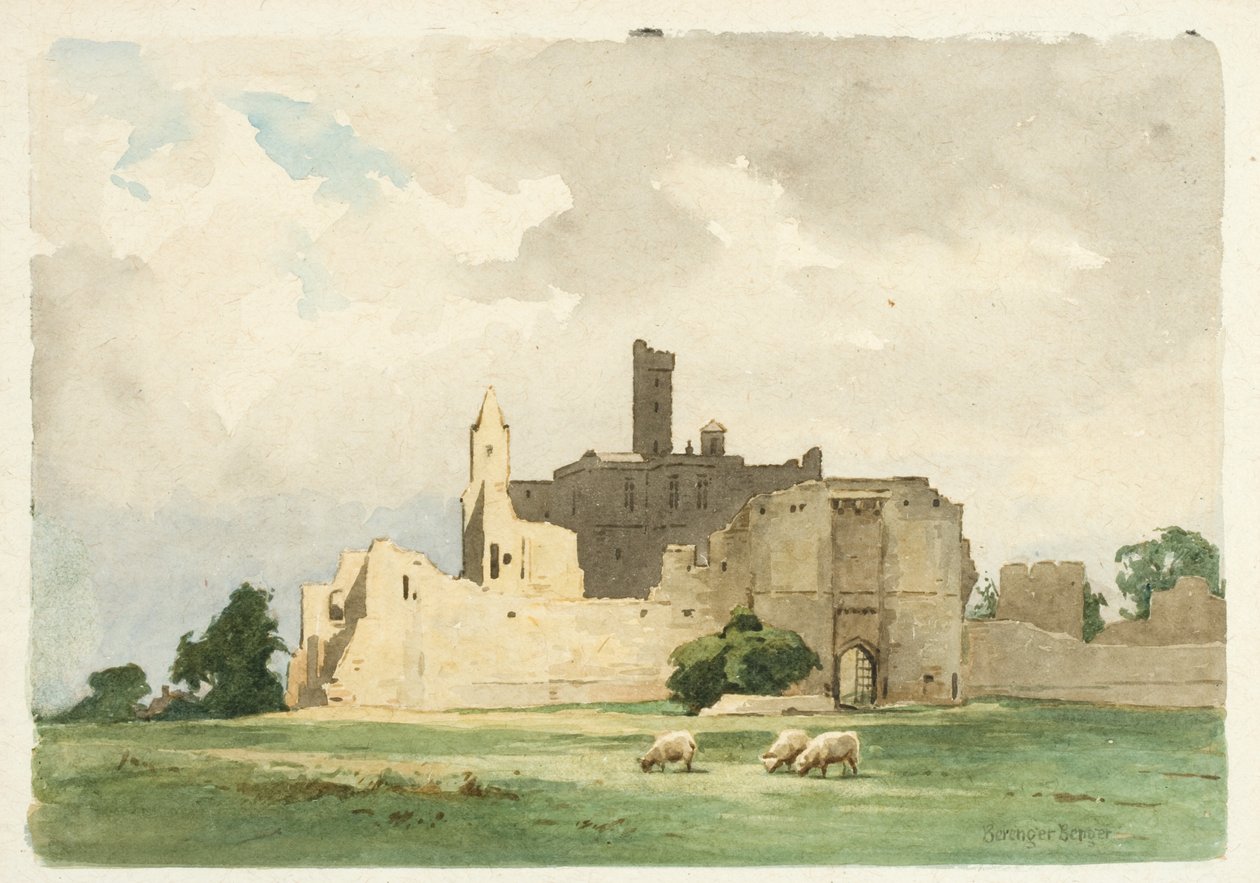 Castelo de Warkworth (lápis e aquarela sobre papel) de Ernest Benger or Berenger
