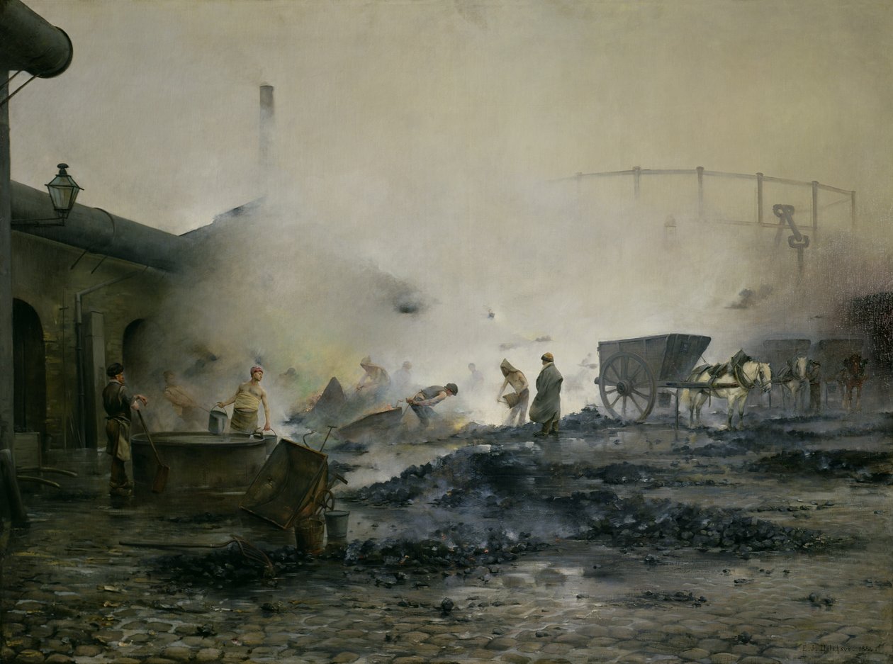 A fábrica de gás em Courcelles, 1884 de Ernest Jean Delahaye