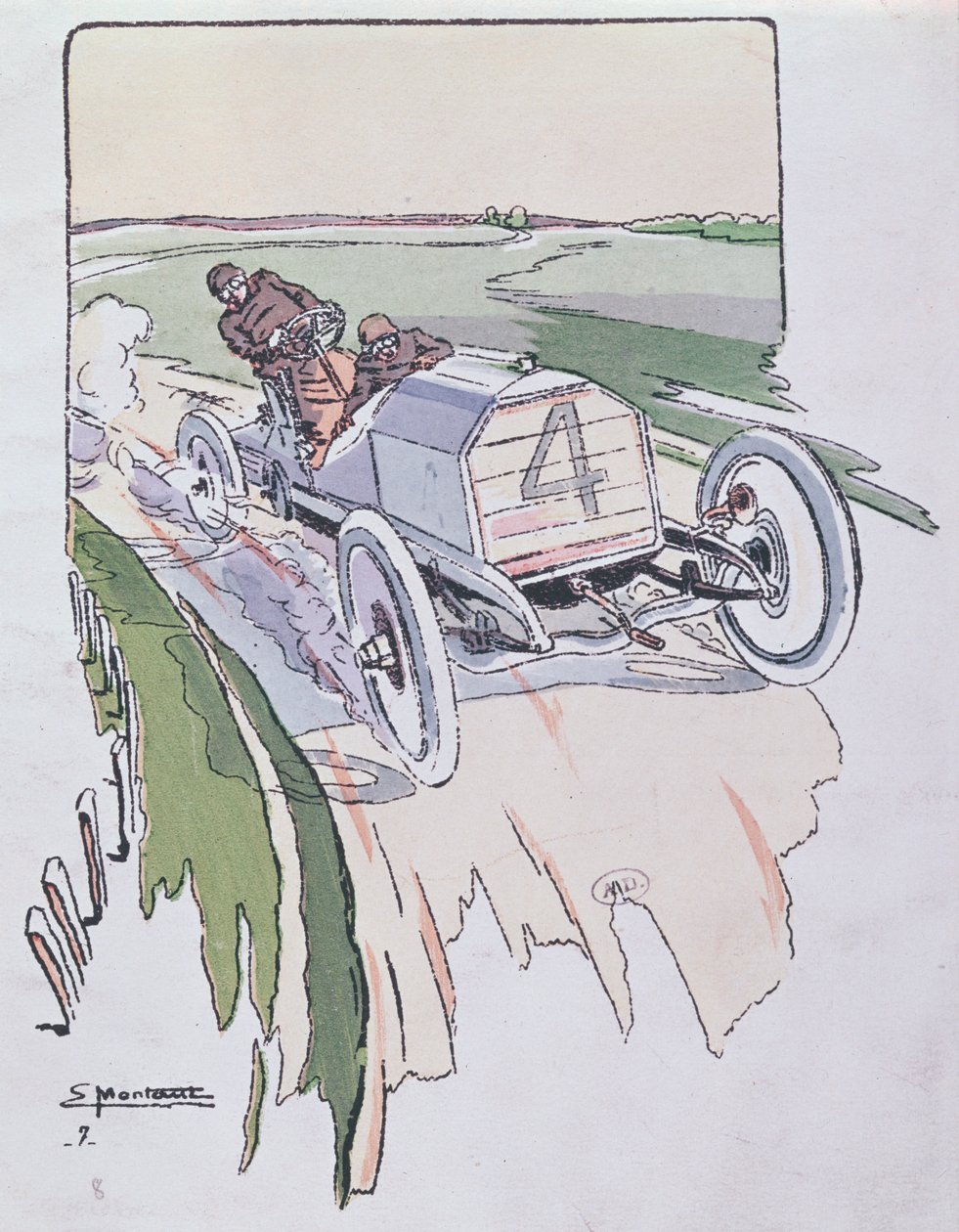 Camille Jenatzy em seu Mercedes competindo na corrida de Gordon-Bennett em 1903, c.1910 de Ernest Montaut