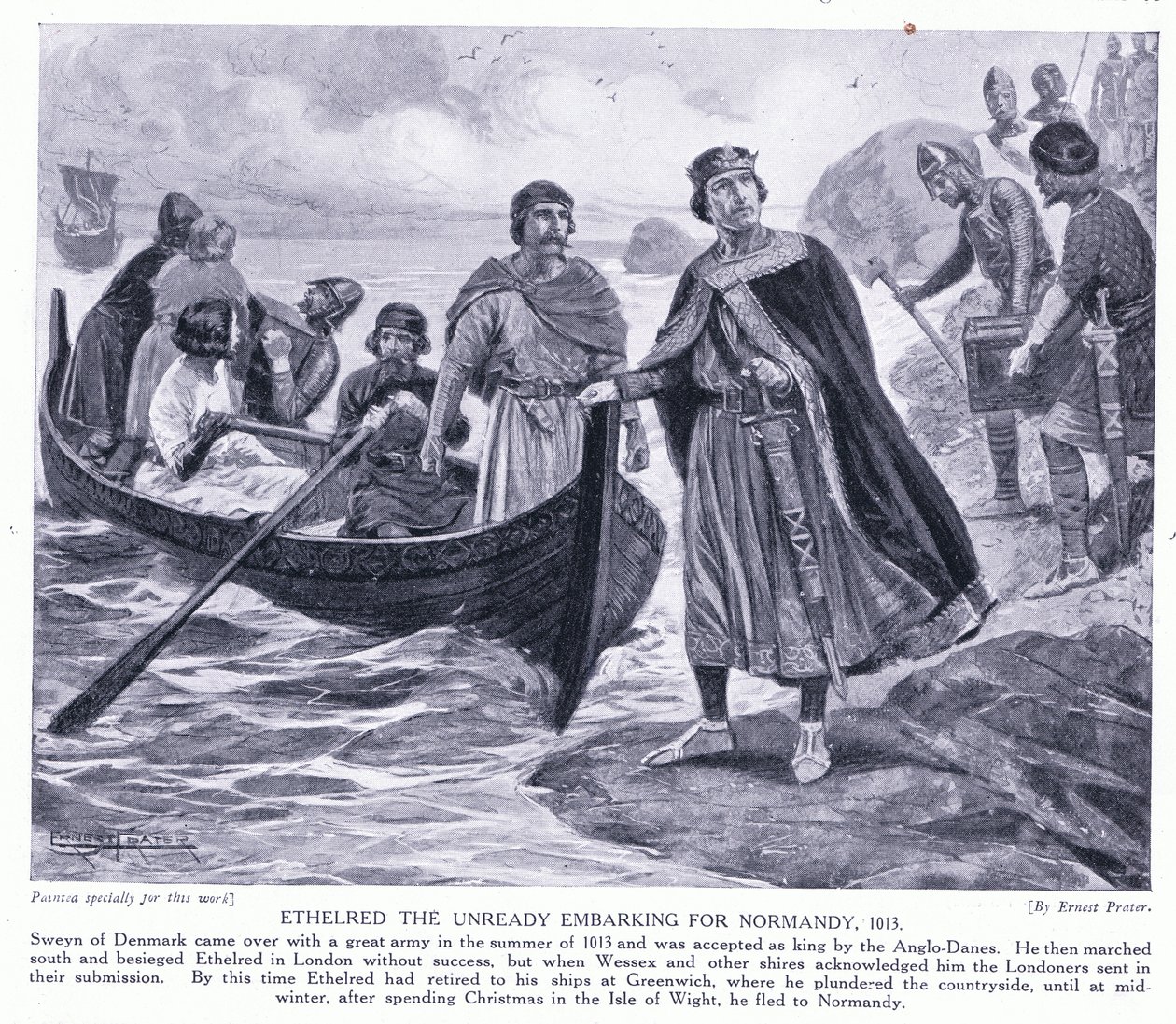 Ethelred o Unready embarcando para a Normandia AD1013, década de 1920 de Ernest Prater