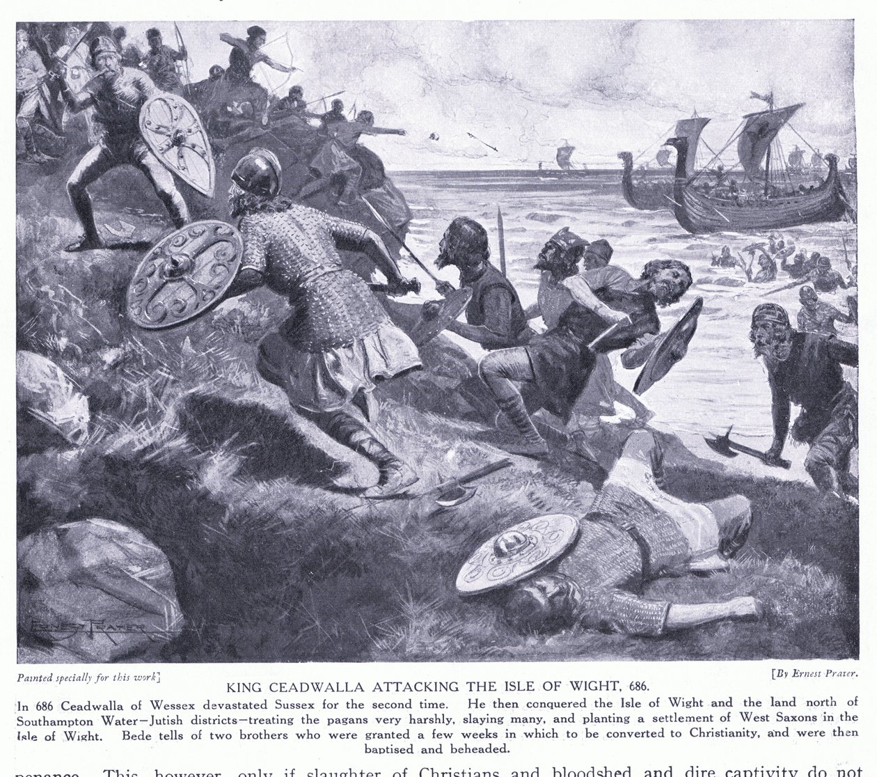 Rei Ceadwalla atacando a Ilha de Wight AD686, década de 1920 de Ernest Prater
