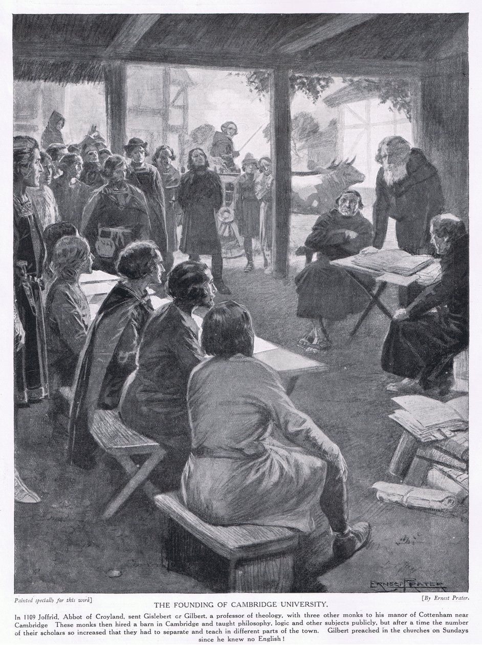 A fundação da Universidade de Cambridge AD1109, década de 1920 de Ernest Prater
