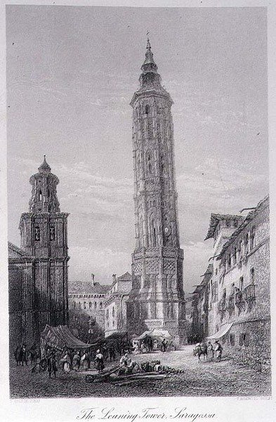 A Torre Inclinada, Saragoça (gravura) de Ernest (after) George