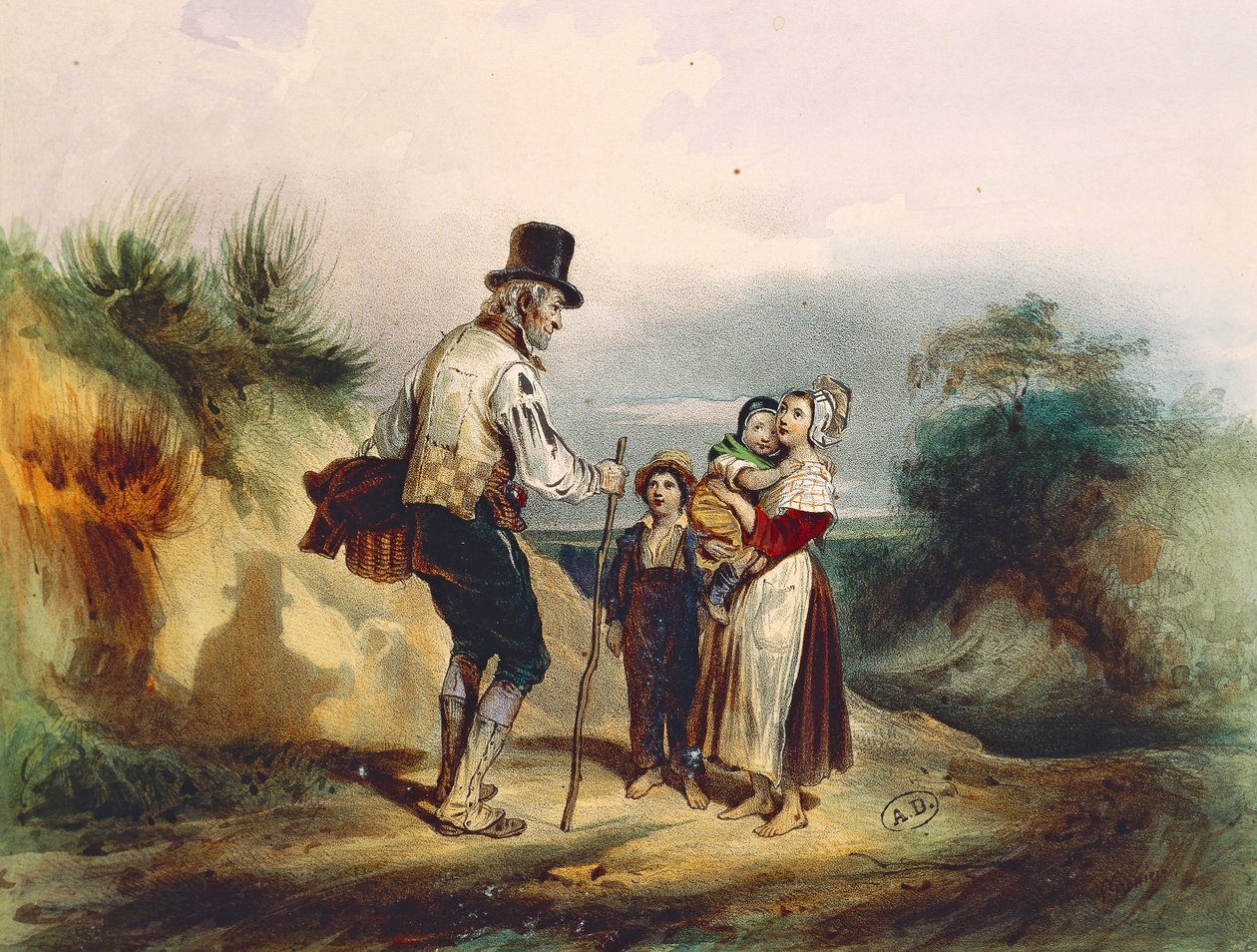 O atalho, ilustração da aguarela de Ernest Grenier para Les Miserables de Victor Hugo (1802-1885) de Ernest (after) Grenier