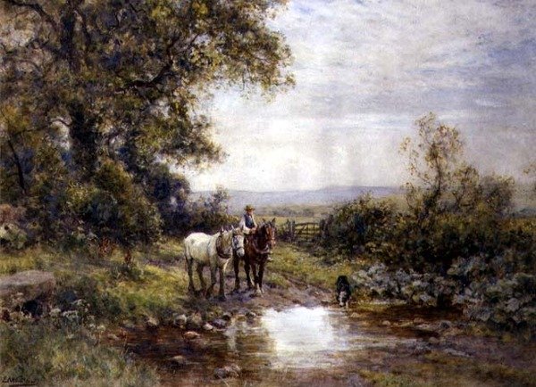 Cavalos por um riacho de Ernest Albert Waterlow