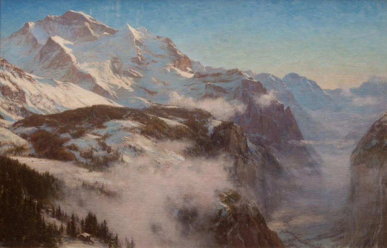 Inverno no Vale Lauterbrunnen, Suíça (óleo sobre tela) de Ernest Albert Waterlow