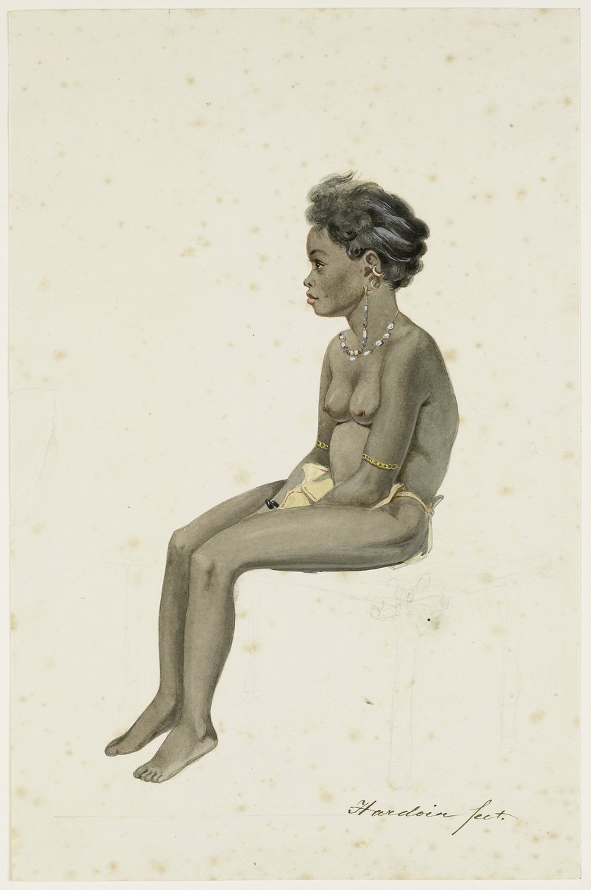 Retrato de uma filha do Orang Kaya (chefe da aldeia) de Af(f)ara na ilha de Workai, ilhas Aru, Sudeste das Molucas de Ernest Alfred Hardouin (signed by artist)