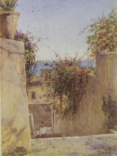 Cena de rua Sicília (aguarela) de Ernest Arthur Rowe