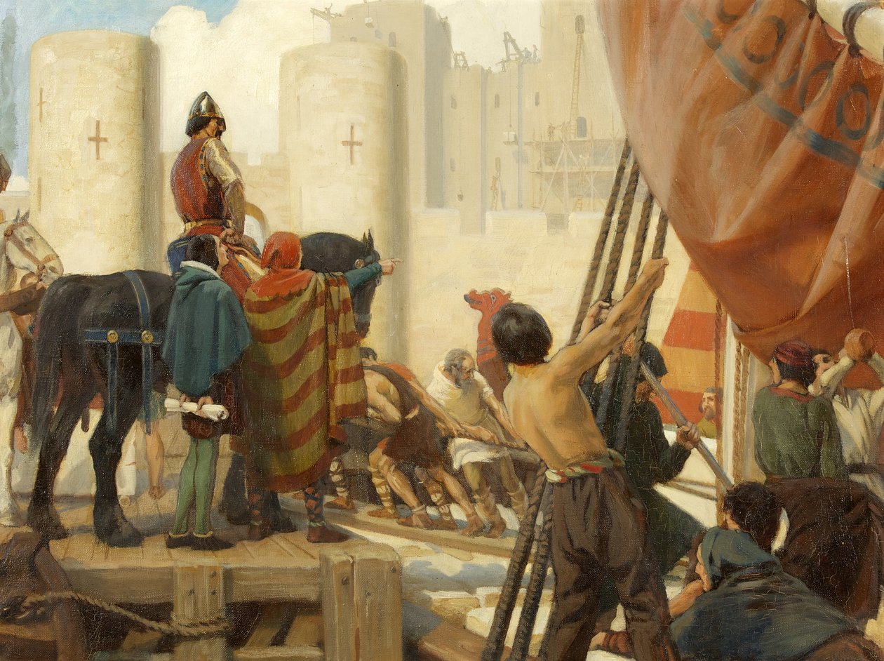 Robert, Conde de Gloucester, construindo a Grande Fortaleza do Castelo de Bristol em 1116 (óleo sobre tela) de Ernest Board