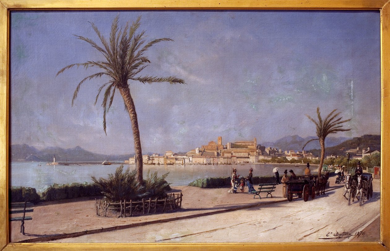 Caminhe na Croisette de Cannes. Pintura de Ernest Buttura (1841-1920), óleo sobre tela de Ernest Buttura