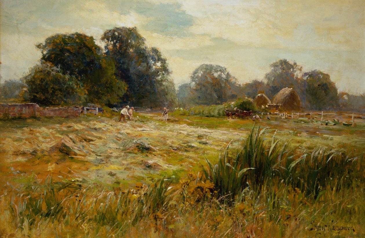 Girando o Hay, perto de Epping, Essex (óleo a bordo) de Ernest C. Walbourne