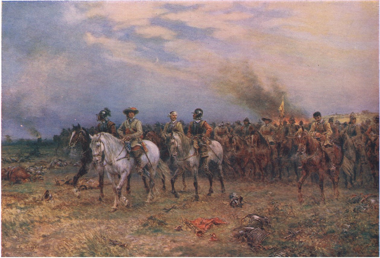 Cromwell em Marston Moor, de Cassells História do povo britânico publicado pela Waverley Book Company Limited, c.1940 de Ernest Crofts