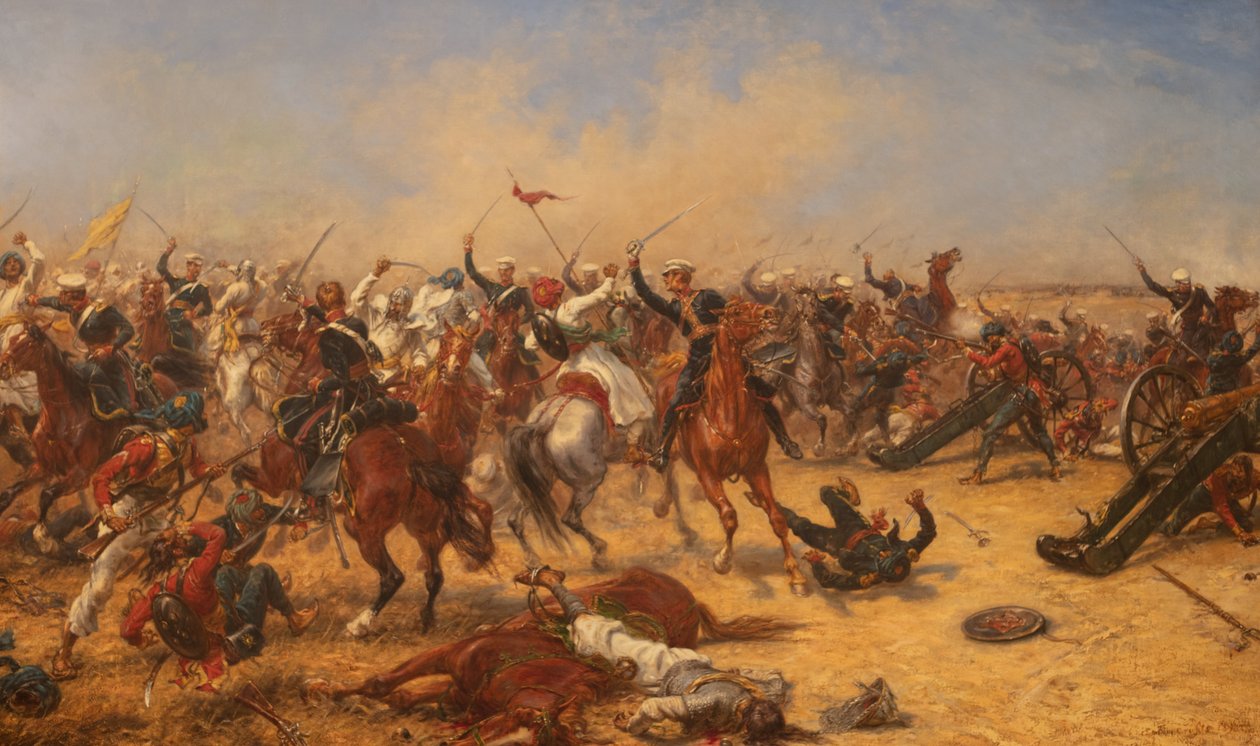 The Battle Of Moodkee 18 de Dezembro de 1845, c.1890 (Óleo sobre tela) de Ernest Crofts