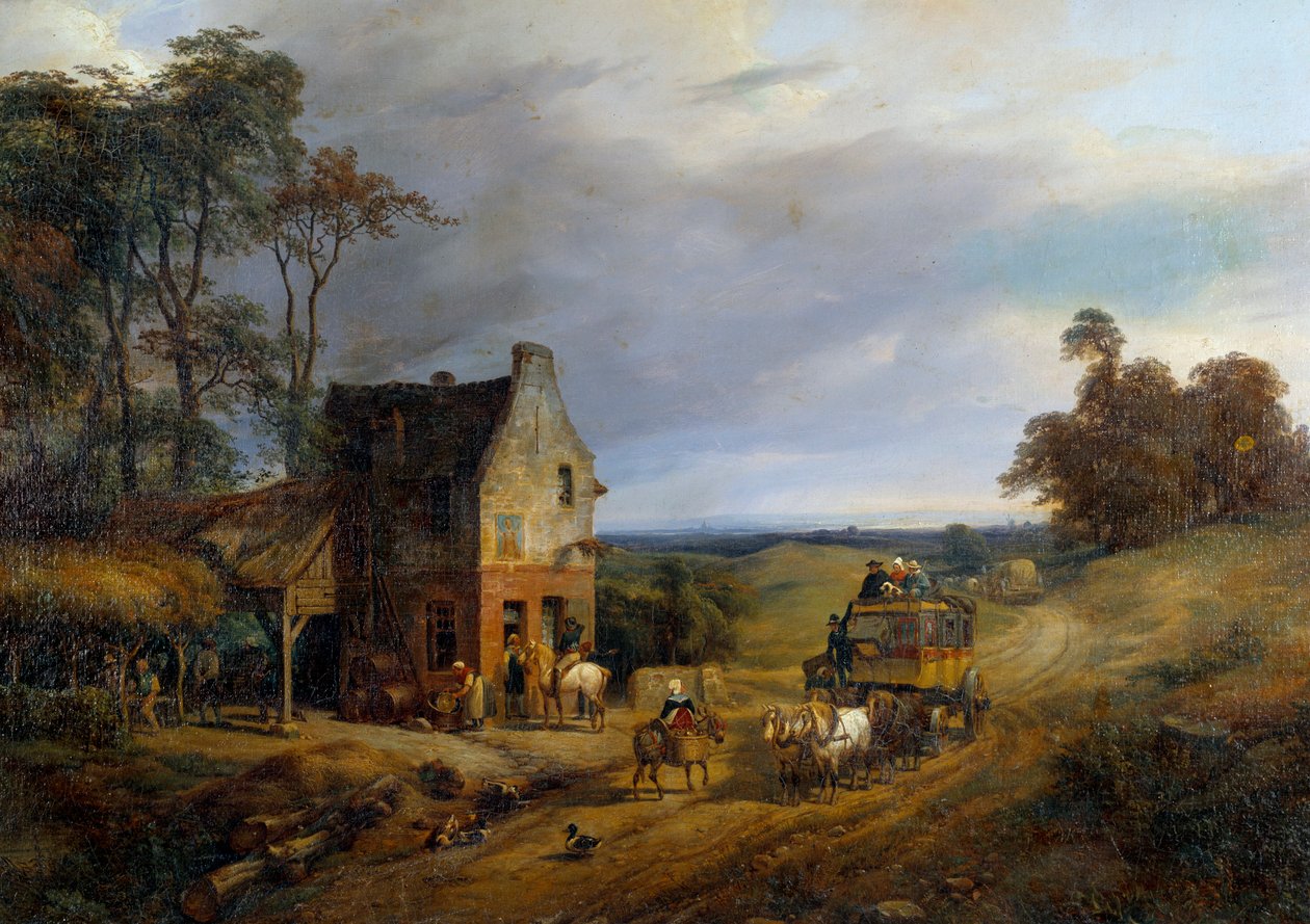 Preso em frente de uma pousada. Pintura de Ernest Delahaye (1855-1921) Século XIX. Compiegne, Museu Nacional do Castelo. de Ernest Delahaye