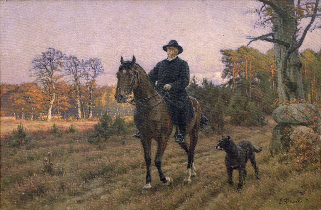 Bismarck a cavalo com cachorro (impressão de óleo) de Ernest Henseler