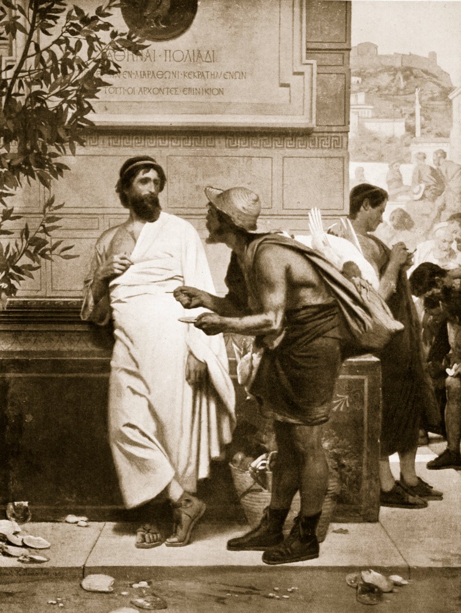 Aristides e o camponês, ilustração da "História das Nações" de Hutchinson, 1915 de Ernest Hillemacher