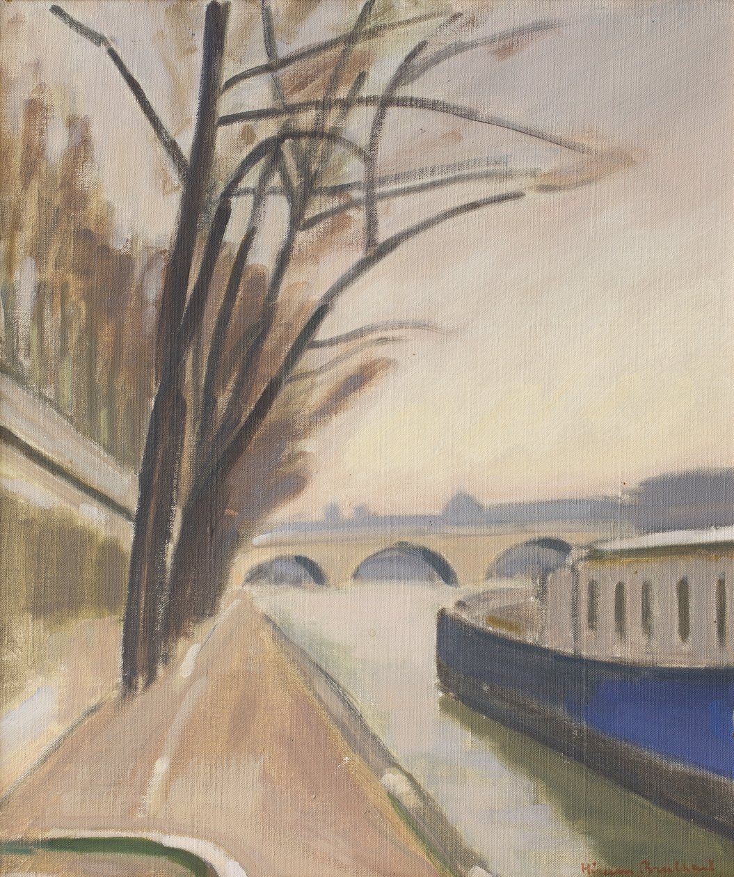 Paris, bancos do Sena, c.1920-30 (óleo sobre tela) de Ernest Hiram Brülhart