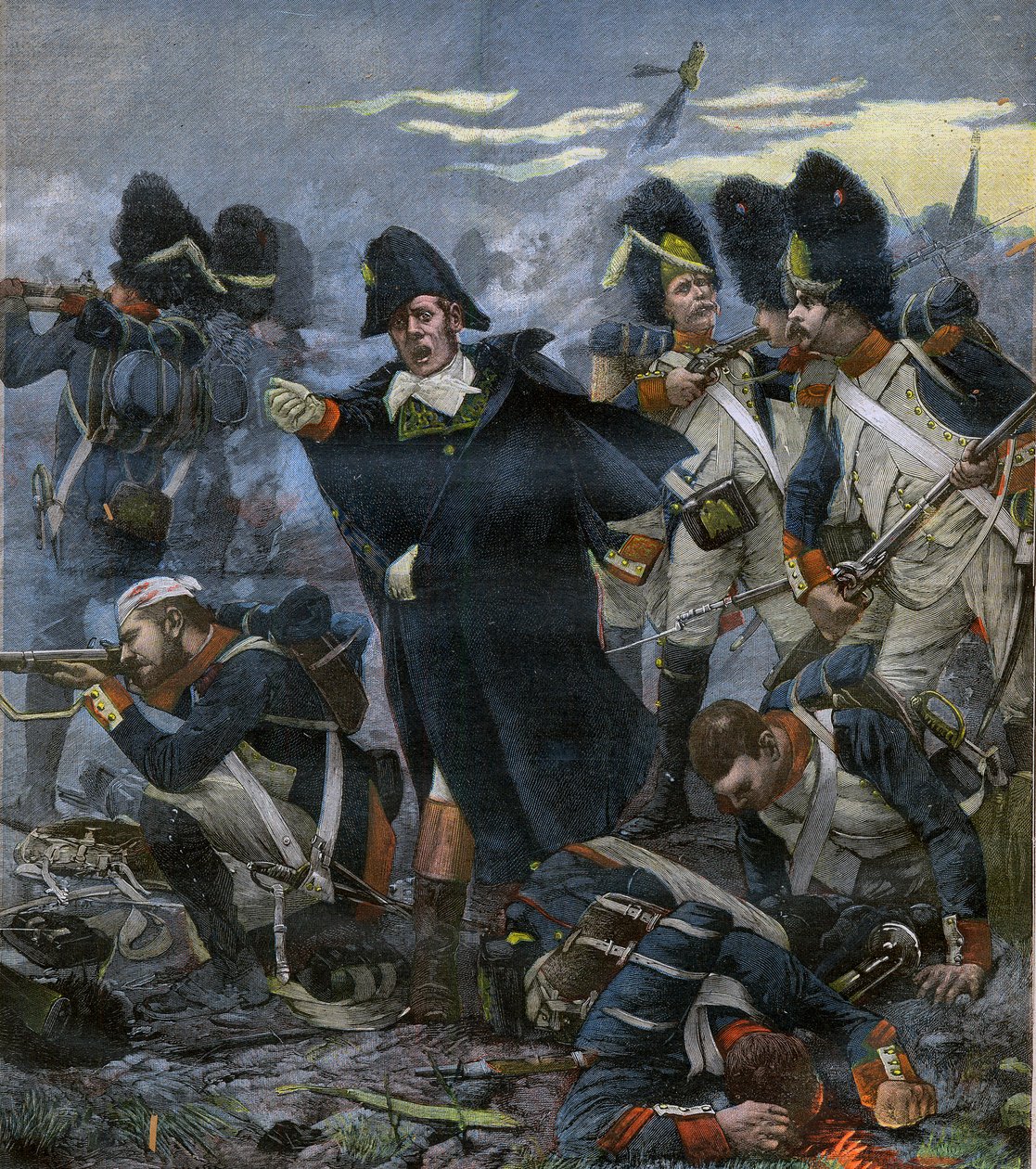 General Pierre Cambronne (1770-1842) ao lado de suas tropas na Batalha de Waterloo - gravura após Delahaye, Ernest Jean (1855-1921) - de Ernest Jean Delahaye
