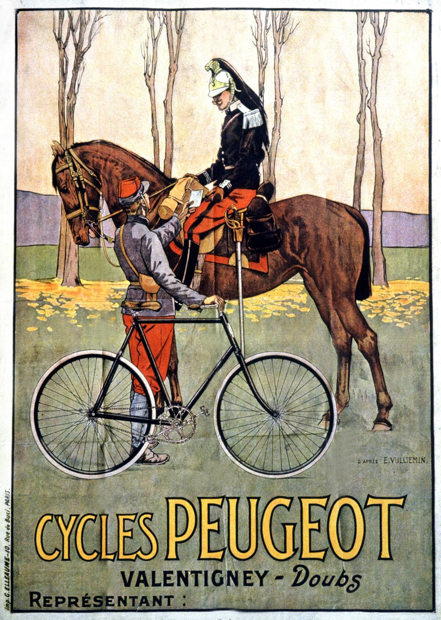 Mensageiro do exército, Publicidade Peugeot, c.1900 (cartaz) de Ernest John Alexis Vulliemin