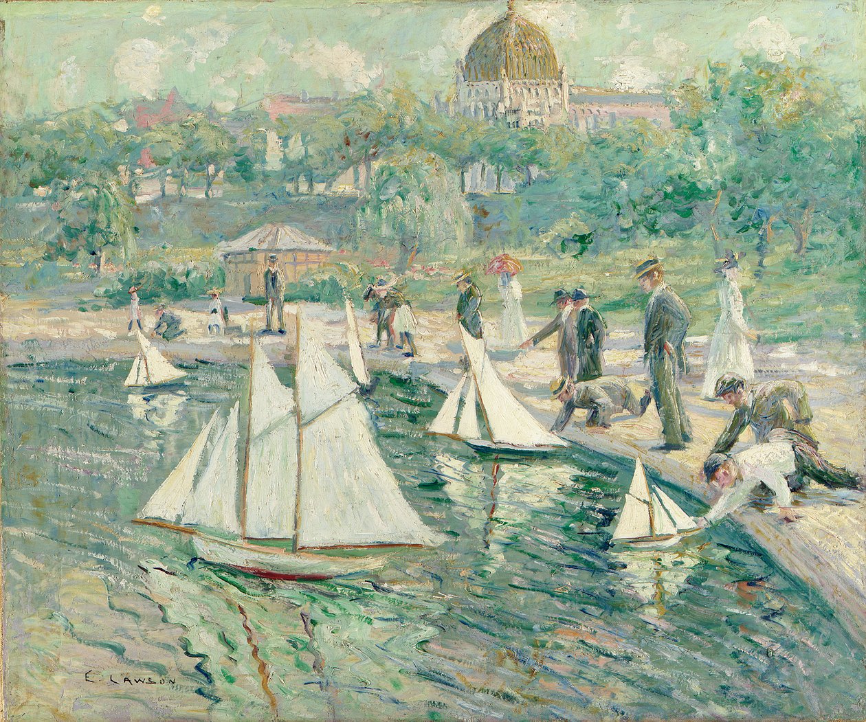 Model Sailboat Pond, Central Park, Nova York (óleo sobre tela) de Ernest Lawson