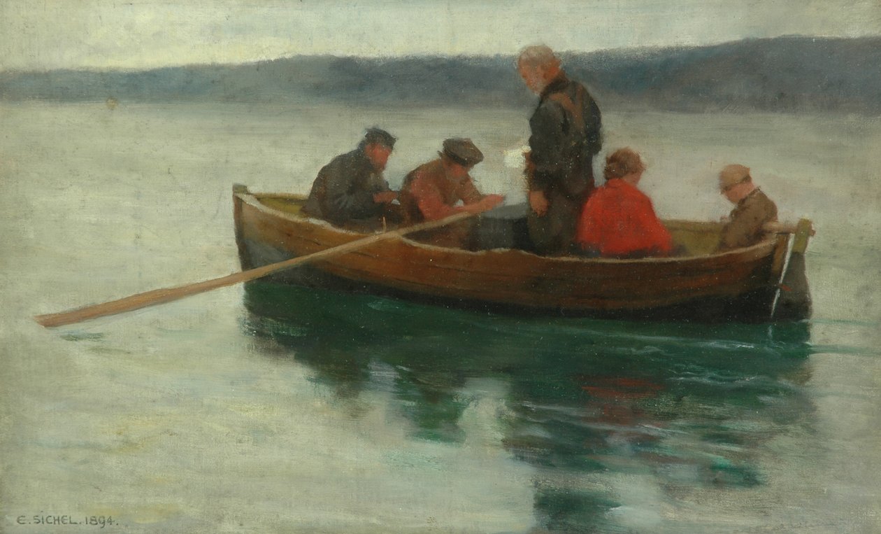 Estudo para &39;Funeral de uma criança em Highlands&39;, 1894 (óleo sobre painel de madeira) de Ernest Leopold Sichel