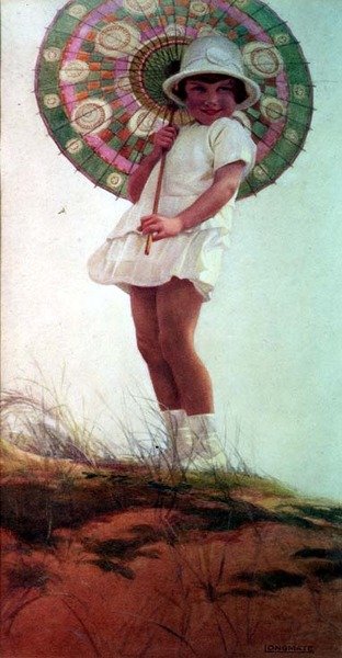 Retrato da Filha do Artista com um Parasol (aguarela) de Ernest Longmate