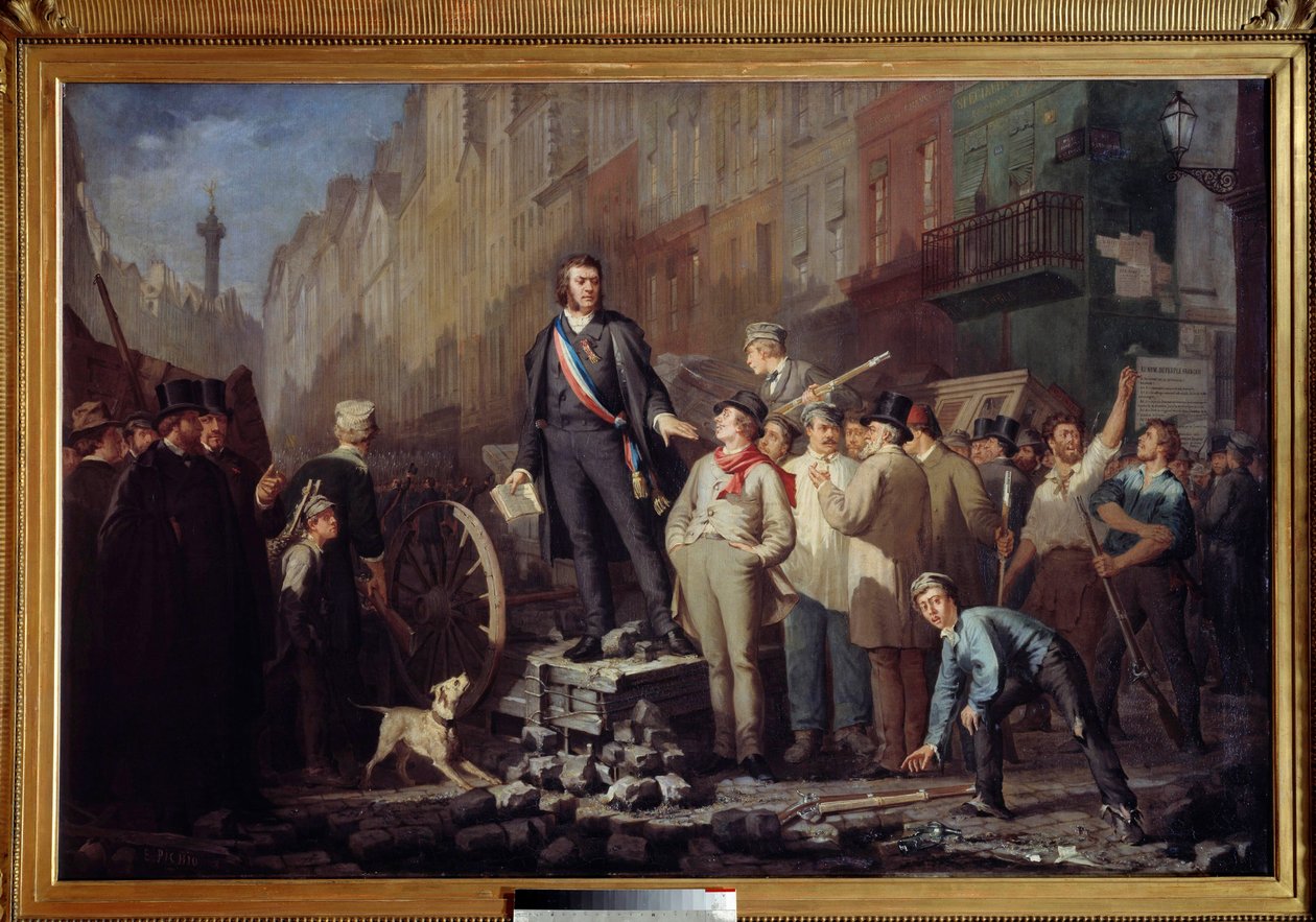 Alphonse Baudin (1811-1851) na barricada do faubourg Saint Antoine em 3 de Dezembro de 1851 Durante a insurreição provocada pelo golpe de estado de Louis Bonaparte (futuro Napoleão III) de 2/12/1851, o deposto Alphonse Baudin morreu nas barricadas de Pa de Ernest Louis Pichio