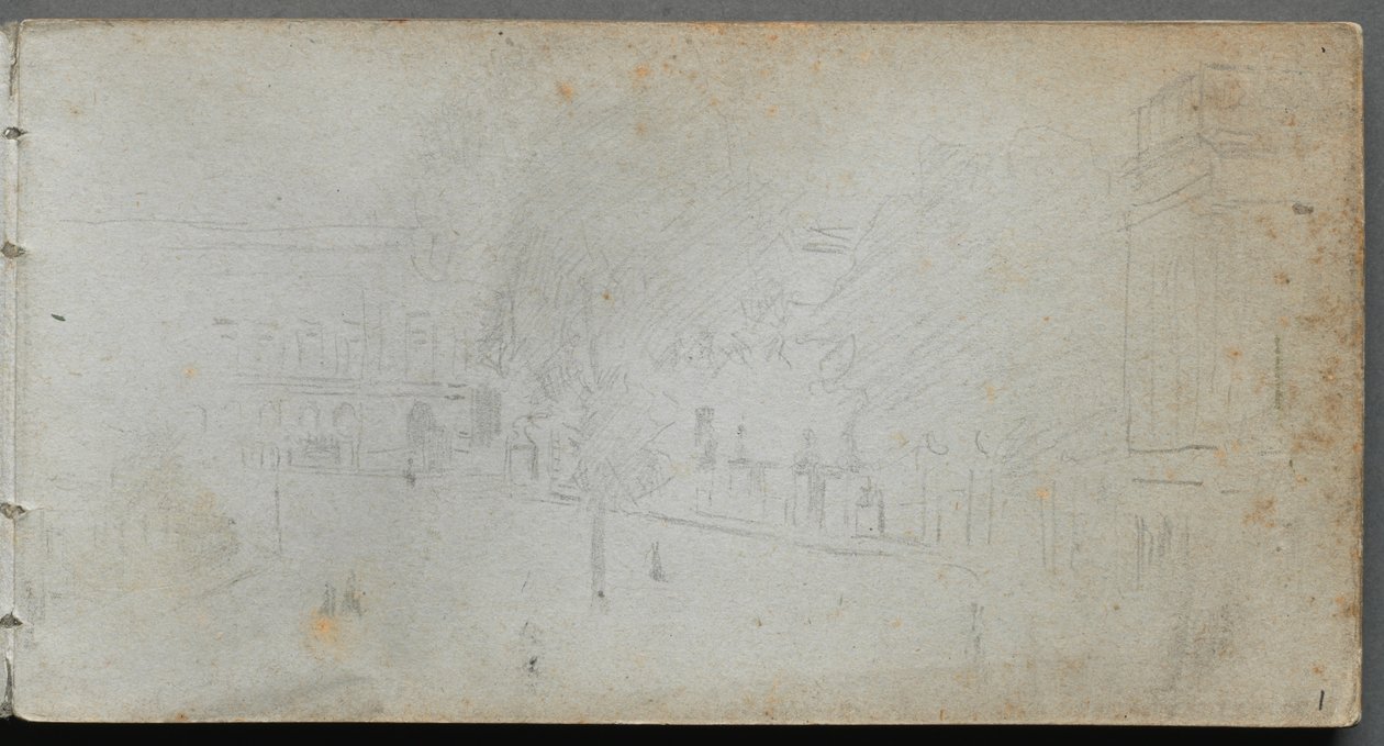 Caderno de desenho, página 01: Street Scene, 1905-10. de Jean Louis Ernest Meissonier