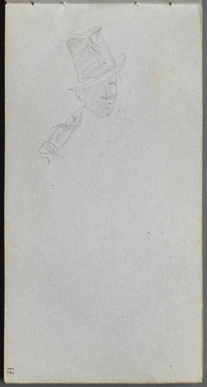 Sketchbook, página 17: Busto de um homem com cartola de Ernest Meissonier
