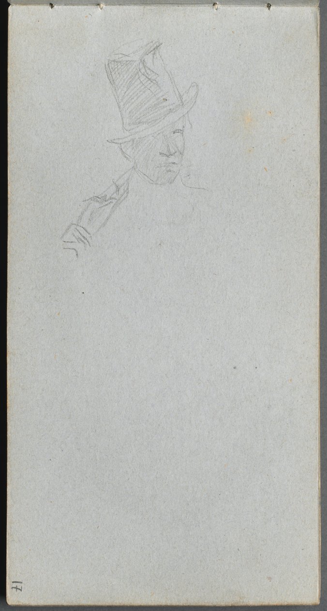 Caderno de desenho, página 17: Busto de um homem de cartola. de Jean Louis Ernest Meissonier