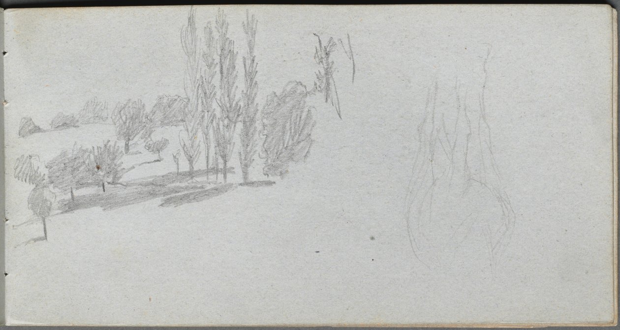 Sketchbook, página 18: Estudo de um cavalo e estudo de uma paisagem de Ernest Meissonier