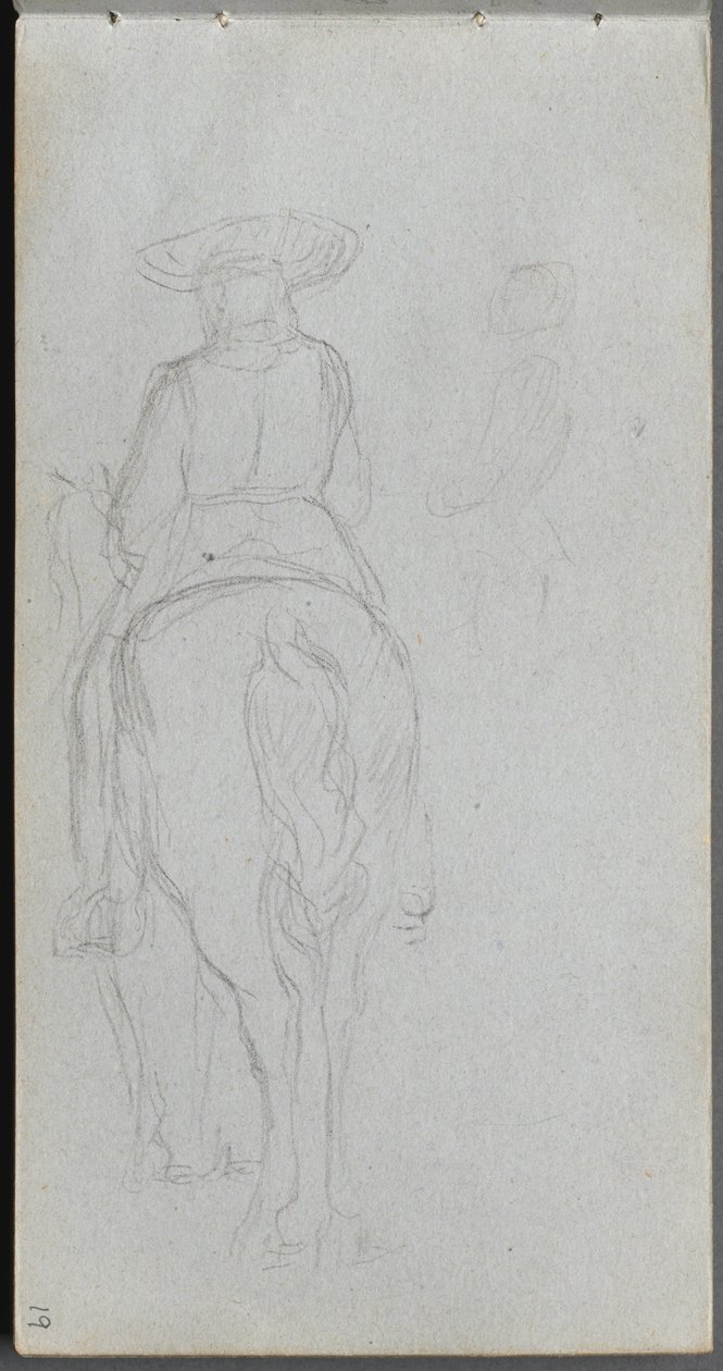 Caderno de desenho, página 19: Estudo de uma figura a cavalo vista de trás. de Jean Louis Ernest Meissonier