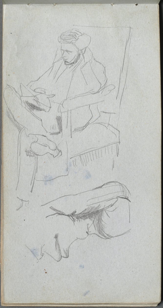 Caderno de desenho, página 24: Figura masculina sentada. de Jean Louis Ernest Meissonier