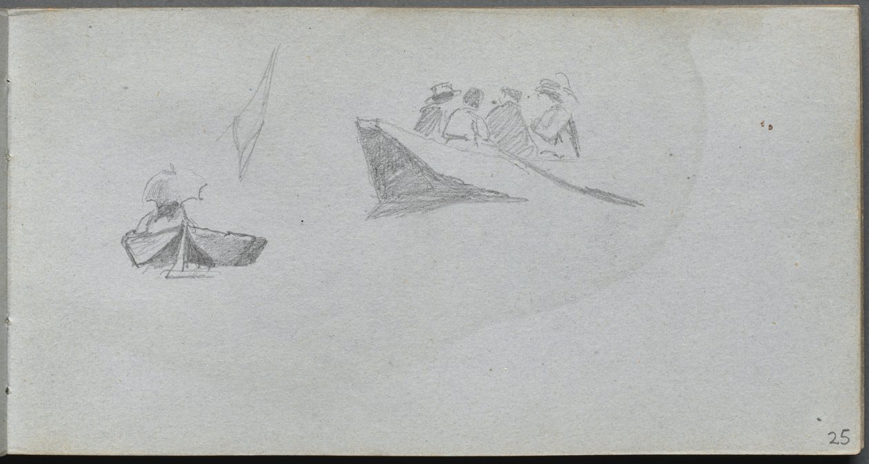Sketchbook, página 25: Estudos de figuras em barcos de Ernest Meissonier