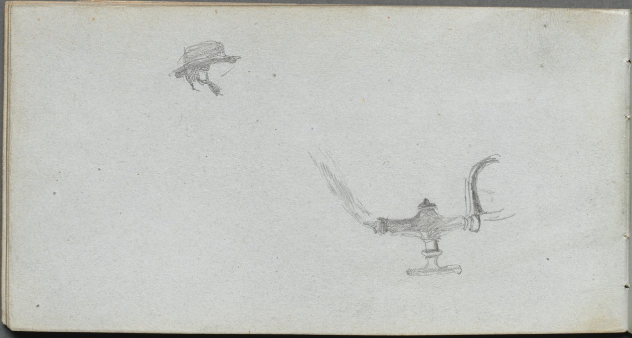 Caderno de desenho, página 26: Estudo de uma cabeça e uma lâmpada. de Jean Louis Ernest Meissonier