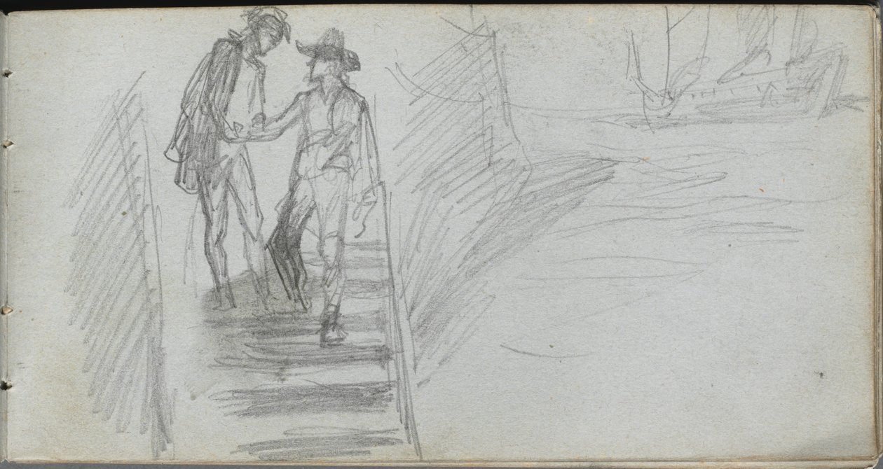 Sketchbook, página 64: Figuras em uma escada de Ernest Meissonier