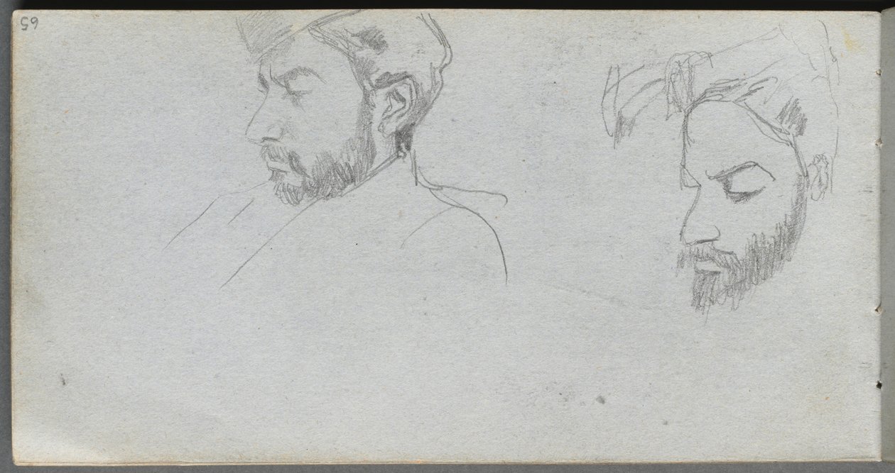 Sketchbook, página 65: Estudo de rostos em perfil de Ernest Meissonier