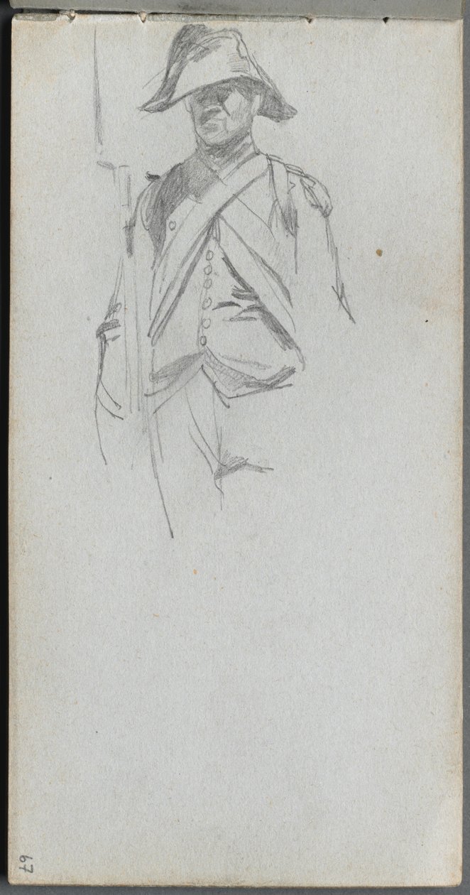 Caderno de desenho, página 67: Estudo de um soldado. de Jean Louis Ernest Meissonier