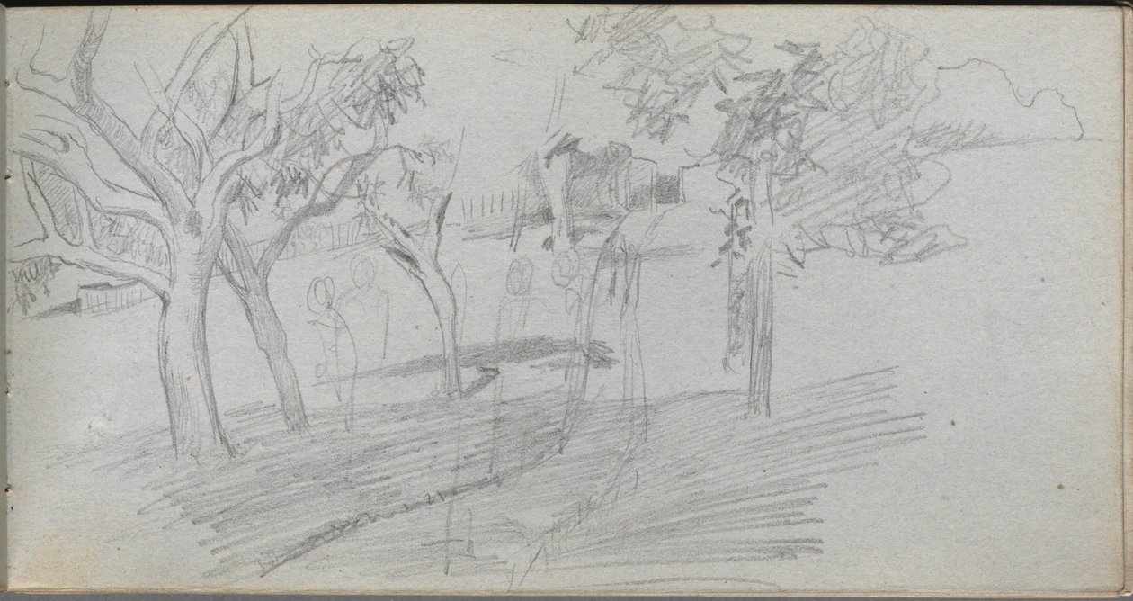 Caderno de desenho, página 74: Estudo da paisagem. de Jean Louis Ernest Meissonier