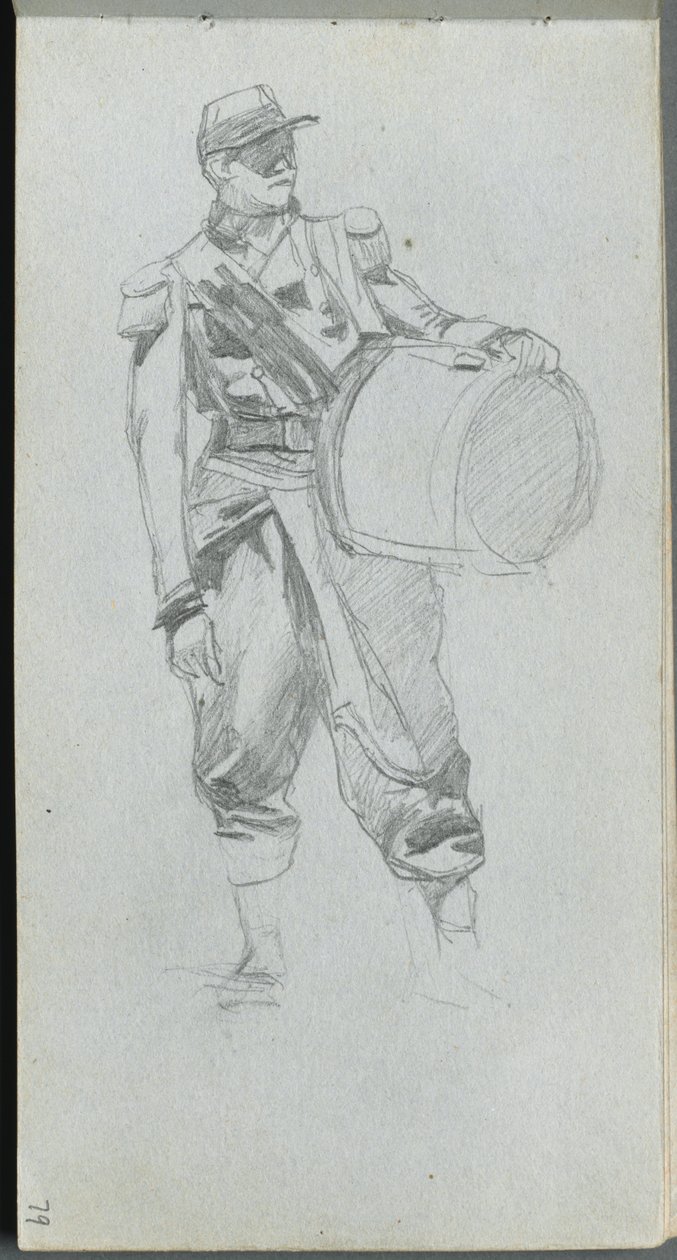 Caderno de desenho, página 79: Soldado com tambor. de Jean Louis Ernest Meissonier