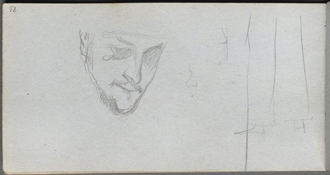 Caderno de desenho, página 83: Estudo de um rosto, pernas. de Jean Louis Ernest Meissonier