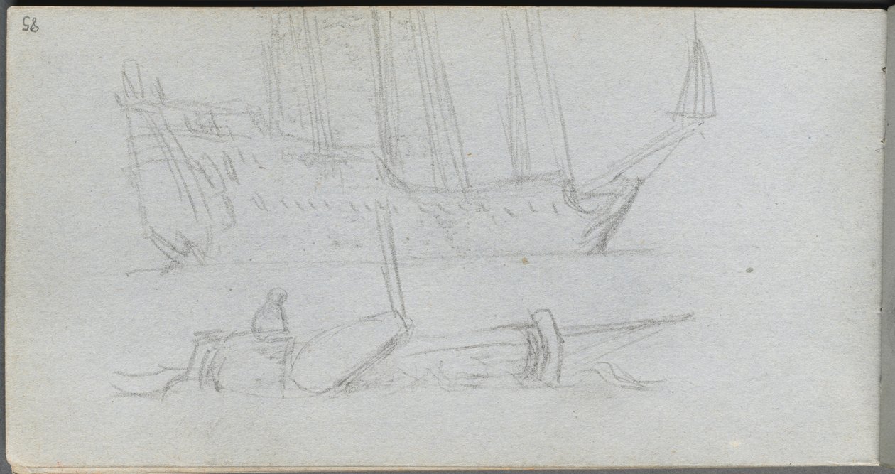 Sketchbook, página 85: Estudo de um navio e bóia de Ernest Meissonier
